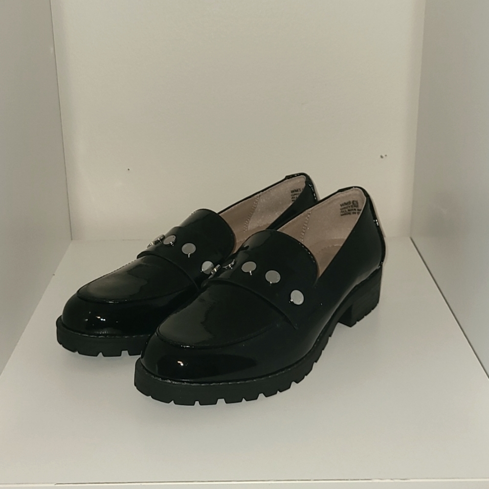 Black loafers with silver studds